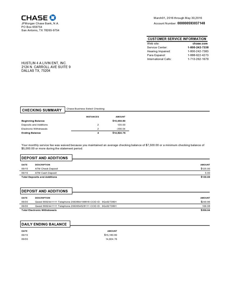 Chase Bank Statement